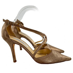 Saks Fifth Avenue heels 8.5 nubuck bronze leather pointy toe stilettos metallic